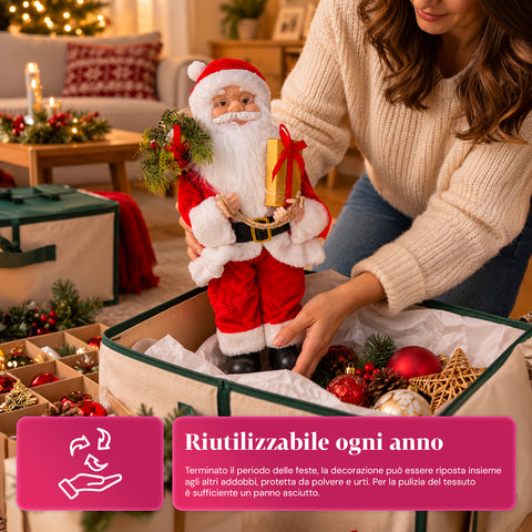 Weihnachtsfigur Weihnachtsmann und Weihnachtsfrau h45cm, Dekoration für Zuhause, Geschäfte und Schaufenster, 3 sortierte Varianten mit Tannenzweigen und Tannenzapfen