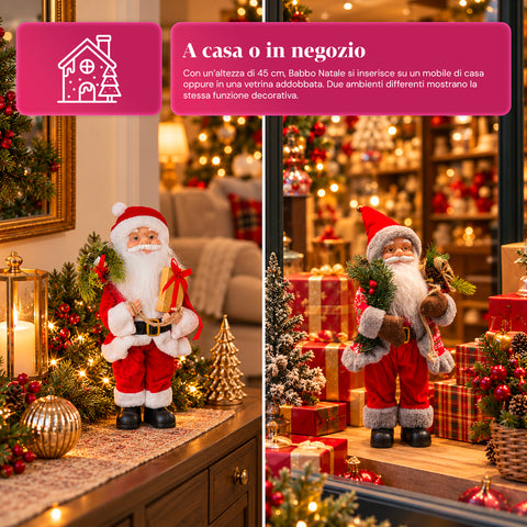 Weihnachtsfigur Weihnachtsmann und Weihnachtsfrau h45cm, Dekoration für Zuhause, Geschäfte und Schaufenster, 3 sortierte Varianten mit Tannenzweigen und Tannenzapfen