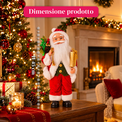 Weihnachtsfigur Weihnachtsmann und Weihnachtsfrau h45cm, Dekoration für Zuhause, Geschäfte und Schaufenster, 3 sortierte Varianten mit Tannenzweigen und Tannenzapfen