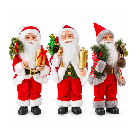 Weihnachtsfigur Weihnachtsmann und Weihnachtsfrau h45cm, Dekoration für Zuhause, Geschäfte und Schaufenster, 3 sortierte Varianten mit Tannenzweigen und Tannenzapfen