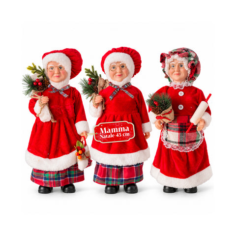 Weihnachtsfigur Weihnachtsmann und Weihnachtsfrau h45cm, Dekoration für Zuhause, Geschäfte und Schaufenster, 3 sortierte Varianten mit Tannenzweigen und Tannenzapfen