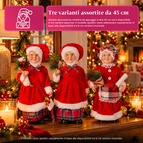 Weihnachtsfigur Weihnachtsmann und Weihnachtsfrau h45cm, Dekoration für Zuhause, Geschäfte und Schaufenster, 3 sortierte Varianten mit Tannenzweigen und Tannenzapfen
