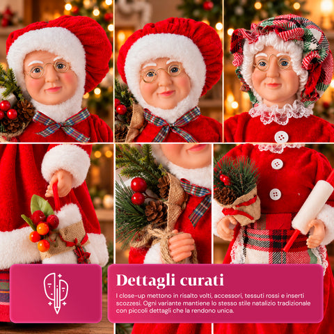Weihnachtsfigur Weihnachtsmann und Weihnachtsfrau h45cm, Dekoration für Zuhause, Geschäfte und Schaufenster, 3 sortierte Varianten mit Tannenzweigen und Tannenzapfen