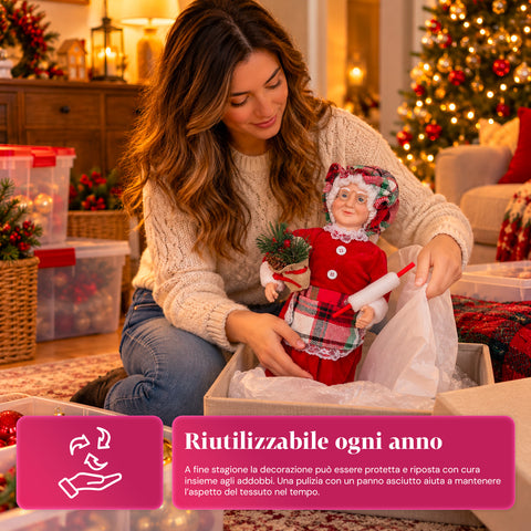 Weihnachtsfigur Weihnachtsmann und Weihnachtsfrau h45cm, Dekoration für Zuhause, Geschäfte und Schaufenster, 3 sortierte Varianten mit Tannenzweigen und Tannenzapfen