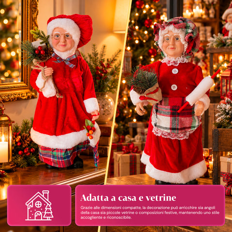 Weihnachtsfigur Weihnachtsmann und Weihnachtsfrau h45cm, Dekoration für Zuhause, Geschäfte und Schaufenster, 3 sortierte Varianten mit Tannenzweigen und Tannenzapfen