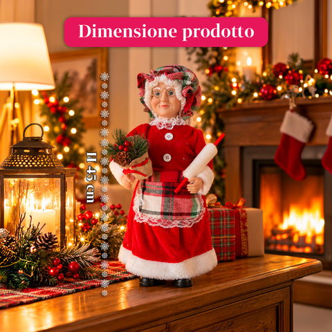 Weihnachtsfigur Weihnachtsmann und Weihnachtsfrau h45cm, Dekoration für Zuhause, Geschäfte und Schaufenster, 3 sortierte Varianten mit Tannenzweigen und Tannenzapfen