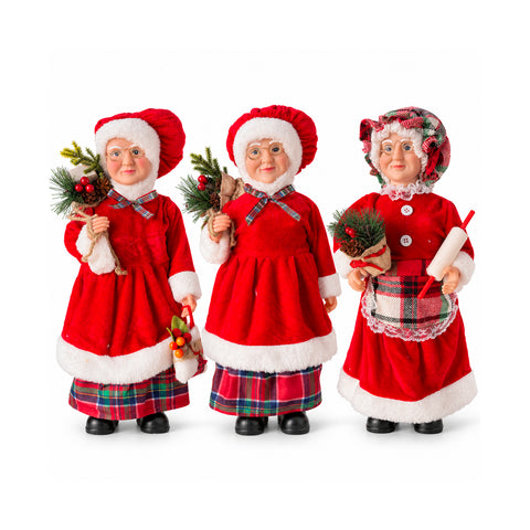 Weihnachtsfigur Weihnachtsmann und Weihnachtsfrau h45cm, Dekoration für Zuhause, Geschäfte und Schaufenster, 3 sortierte Varianten mit Tannenzweigen und Tannenzapfen