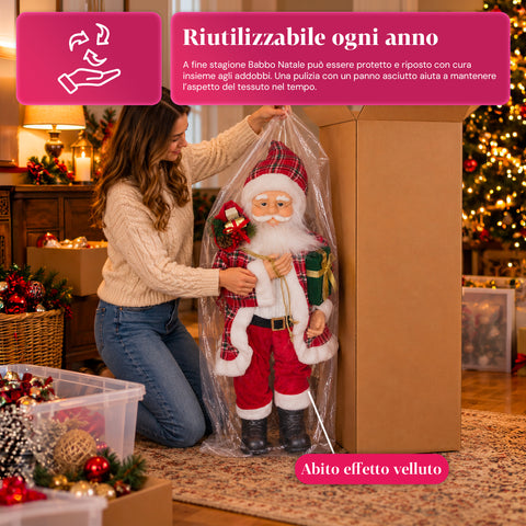 Weihnachtsfigur Weihnachtsmann und Weihnachtsfrau h110cm, Dekoration für Zuhause, Geschäfte und Schaufenster, 2 auswählbare Varianten mit Tannenzweigen und Tannenzapfen