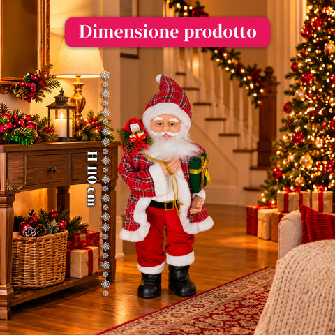 Weihnachtsfigur Weihnachtsmann und Weihnachtsfrau h110cm, Dekoration für Zuhause, Geschäfte und Schaufenster, 2 auswählbare Varianten mit Tannenzweigen und Tannenzapfen