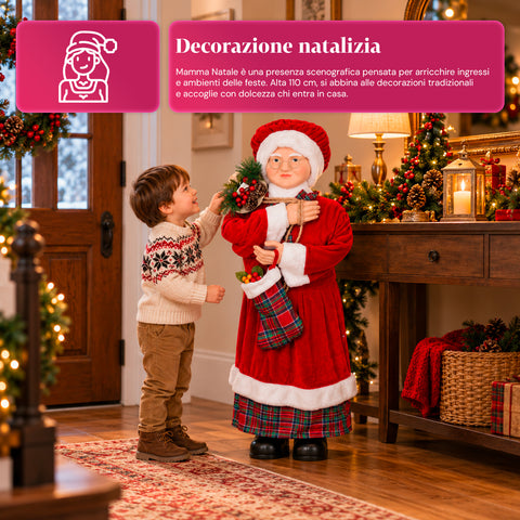 Weihnachtsfigur Weihnachtsmann und Weihnachtsfrau h110cm, Dekoration für Zuhause, Geschäfte und Schaufenster, 2 auswählbare Varianten mit Tannenzweigen und Tannenzapfen