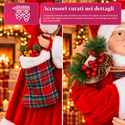 Weihnachtsfigur Weihnachtsmann und Weihnachtsfrau h110cm, Dekoration für Zuhause, Geschäfte und Schaufenster, 2 auswählbare Varianten mit Tannenzweigen und Tannenzapfen