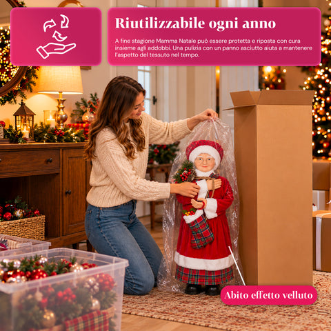Weihnachtsfigur Weihnachtsmann und Weihnachtsfrau h110cm, Dekoration für Zuhause, Geschäfte und Schaufenster, 2 auswählbare Varianten mit Tannenzweigen und Tannenzapfen