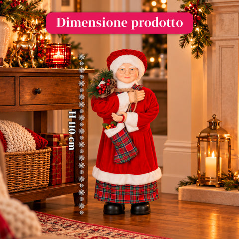 Weihnachtsfigur Weihnachtsmann und Weihnachtsfrau h110cm, Dekoration für Zuhause, Geschäfte und Schaufenster, 2 auswählbare Varianten mit Tannenzweigen und Tannenzapfen