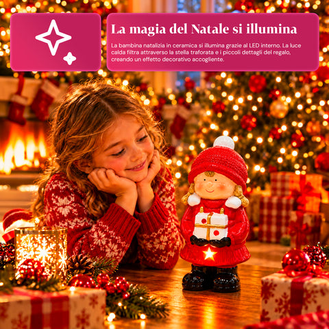 Leuchtende Weihnachts-Keramikfigur 26 cm mit LED, 10 Motive