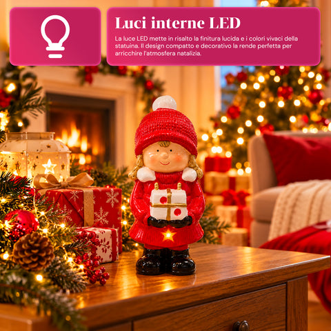 Leuchtende Weihnachts-Keramikfigur 26 cm mit LED, 10 Motive
