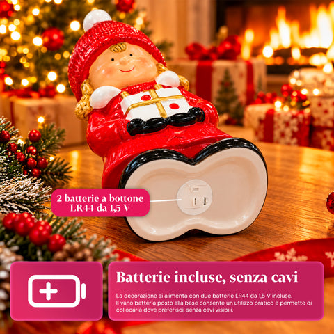 Leuchtende Weihnachts-Keramikfigur 26 cm mit LED, 10 Motive