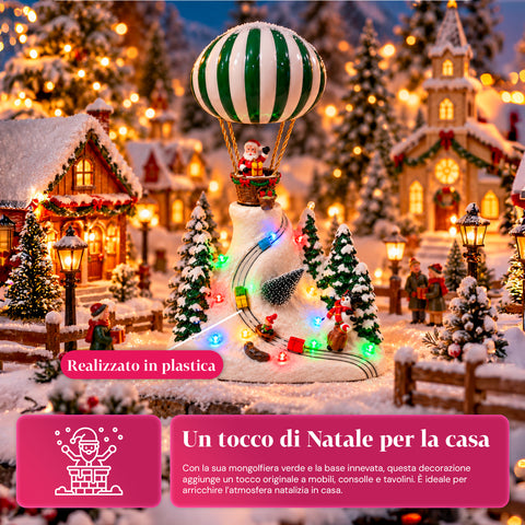 Weihnachtliche Landschaft mit fliegendem Weihnachtsmann, LED-Lichtern und Musik
