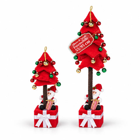 Ausziehbarer Weihnachtsbaum 90 und 95 cm mit Geschenkpaket und Figuren