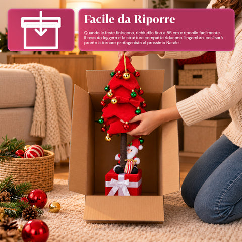Ausziehbarer Weihnachtsbaum 90 und 95 cm mit Geschenkpaket und Figuren