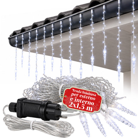 Weihnachtliche Eiszapfen-Lichterkette als Vorhang, 176 LED Kaltweiß, 225x140 cm
