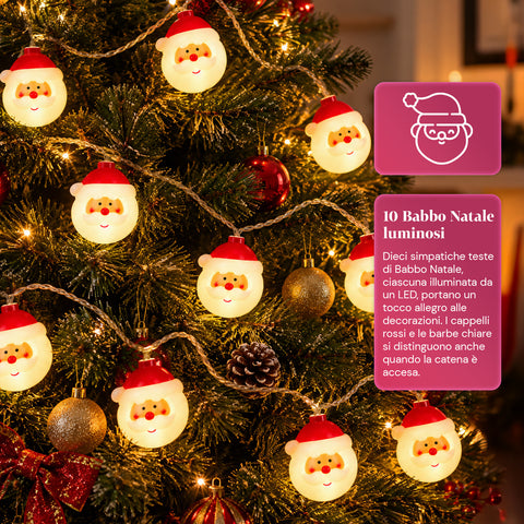 Batteriebetriebene Lichterkette mit Weihnachtsmann, 10 warmweiße LEDs