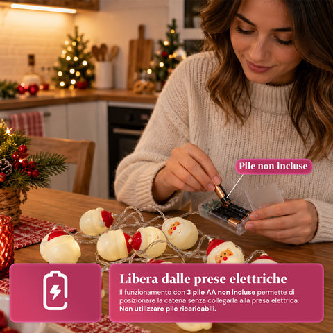 Batteriebetriebene Lichterkette mit Weihnachtsmann, 10 warmweiße LEDs