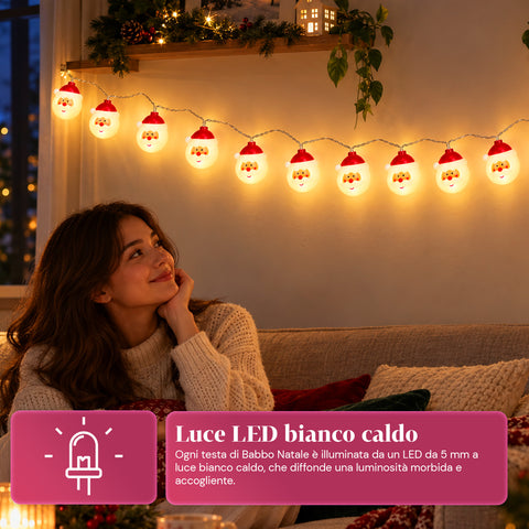 Batteriebetriebene Lichterkette mit Weihnachtsmann, 10 warmweiße LEDs