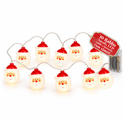 Batteriebetriebene Lichterkette mit Weihnachtsmann, 10 warmweiße LEDs