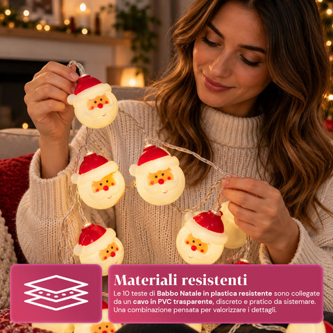 Batteriebetriebene Lichterkette mit Weihnachtsmann, 10 warmweiße LEDs