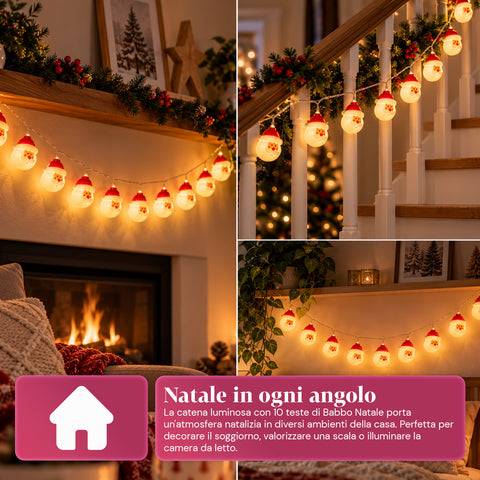 Batteriebetriebene Lichterkette mit Weihnachtsmann, 10 warmweiße LEDs