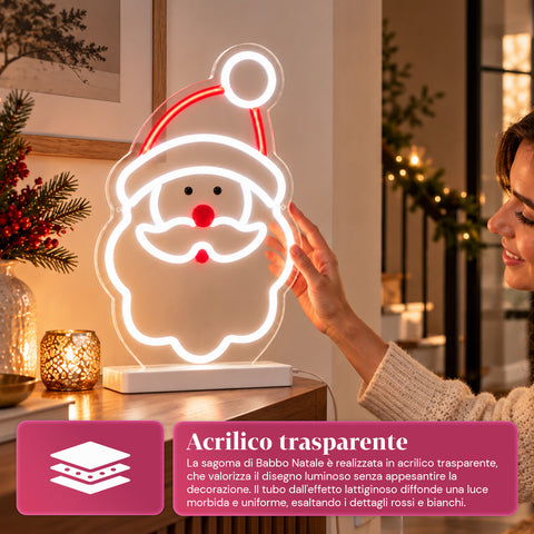 Leuchtender LED-Neon-Weihnachtsmann 25x40 cm, rotes und weißes Licht