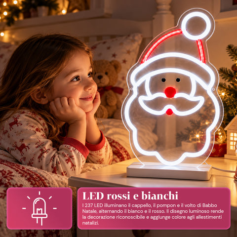 Leuchtender LED-Neon-Weihnachtsmann 25x40 cm, rotes und weißes Licht