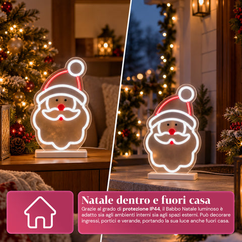 Leuchtender LED-Neon-Weihnachtsmann 25x40 cm, rotes und weißes Licht