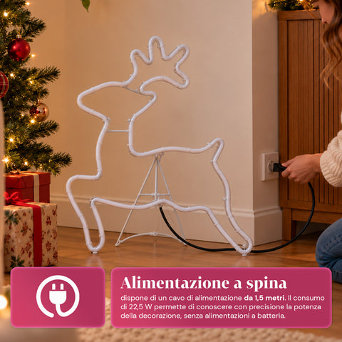 Leuchtendes LED-Neon-Rentier 65x58 cm in Kaltweiß, für Innen- und Außenbereich