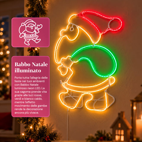 Leuchtender LED-Neon-Weihnachtsmann mit Bewegungseffekt, 45x67,5 cm
