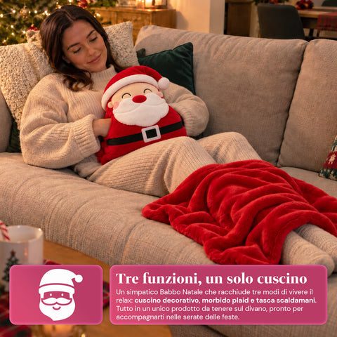 Weihnachtskissen mit Decke 60x90 cm und Handwärmer 3 in 1, 3 Figuren verfügbar
