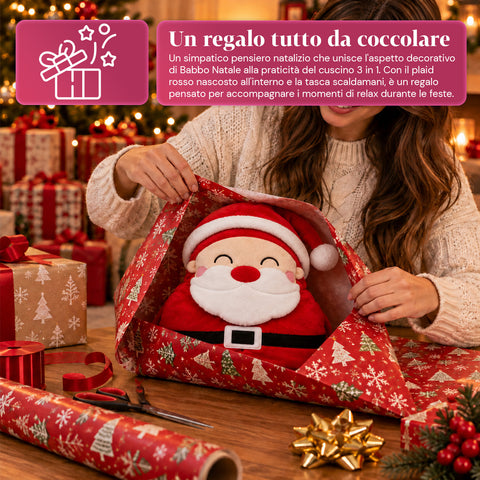 Weihnachtskissen mit Decke 60x90 cm und Handwärmer 3 in 1, 3 Figuren verfügbar