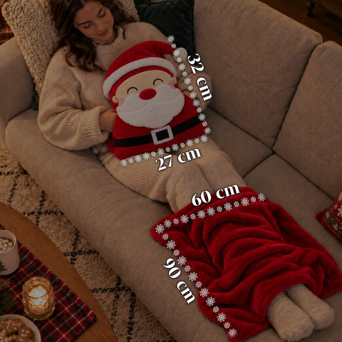 Weihnachtskissen mit Decke 60x90 cm und Handwärmer 3 in 1, 3 Figuren verfügbar