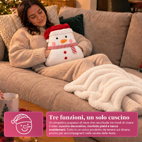 Weihnachtskissen mit Decke 60x90 cm und Handwärmer 3 in 1, 3 Figuren verfügbar