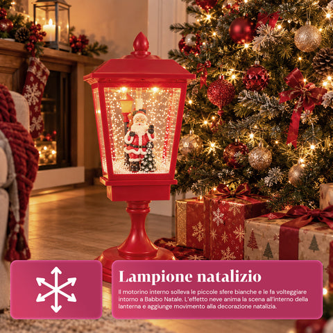 Leuchtender Weihnachts-Laternenmast 60 cm mit Weihnachtsmann, wehendem Schneeeffekt und Musik, LED, dekorative rote Weihnachtslaterne