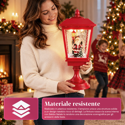 Leuchtender Weihnachts-Laternenmast 60 cm mit Weihnachtsmann, wehendem Schneeeffekt und Musik, LED, dekorative rote Weihnachtslaterne