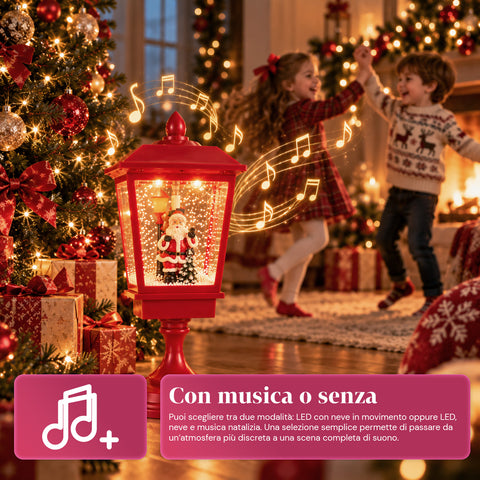 Leuchtender Weihnachts-Laternenmast 60 cm mit Weihnachtsmann, wehendem Schneeeffekt und Musik, LED, dekorative rote Weihnachtslaterne