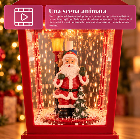 Leuchtender Weihnachts-Laternenmast 60 cm mit Weihnachtsmann, wehendem Schneeeffekt und Musik, LED, dekorative rote Weihnachtslaterne