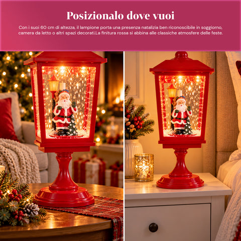 Leuchtender Weihnachts-Laternenmast 60 cm mit Weihnachtsmann, wehendem Schneeeffekt und Musik, LED, dekorative rote Weihnachtslaterne
