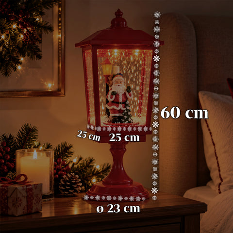 Leuchtender Weihnachts-Laternenmast 60 cm mit Weihnachtsmann, wehendem Schneeeffekt und Musik, LED, dekorative rote Weihnachtslaterne