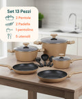 Batteria da Cucina Completa 13 Pezzi in Vari Colori con Mestoli Inclusi