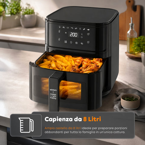 Friggitrice ad Aria 8l con Touch Led, 8 Programmi e Ricettario Incluso