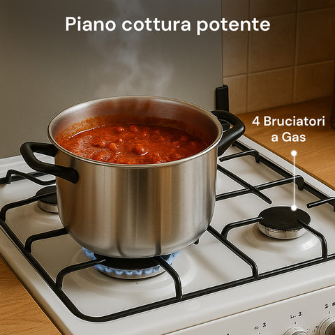 Cucina 60cm con 4 Fuochi e Forno Elettrico 1900W – Classica e Potente