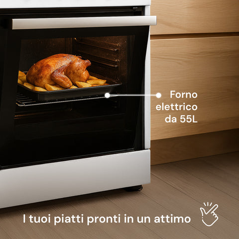 Cucina 60cm con 4 Fuochi e Forno Elettrico 1900W – Classica e Potente