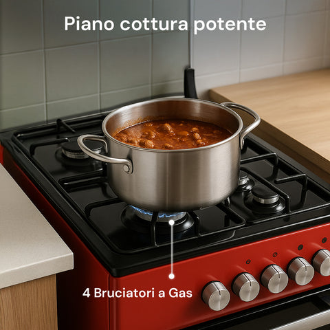 Cucina 60cm con 4 Fuochi e Forno Elettrico 1900W – Classica e Potente